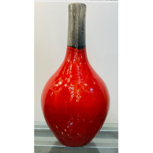 Large Italian Red & Grey Ceramic Glazed Vase, 1970s