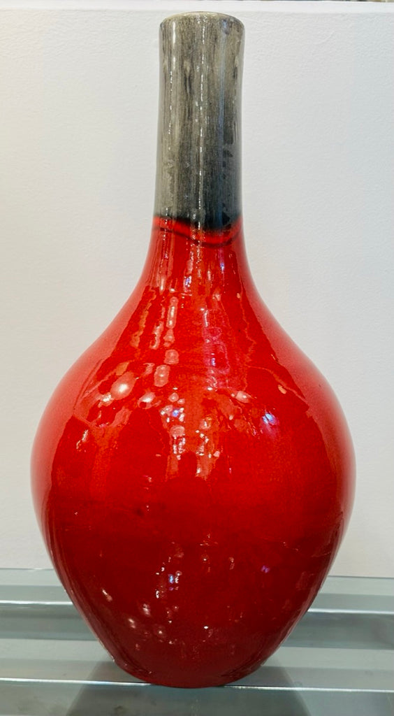 Large Italian Red & Grey Ceramic Glazed Vase, 1970s