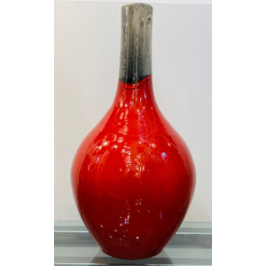 Large Italian Red & Grey Ceramic Glazed Vase, 1970s