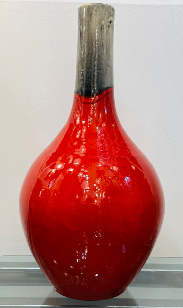 Large Italian Red & Grey Ceramic Glazed Vase, 1970s
