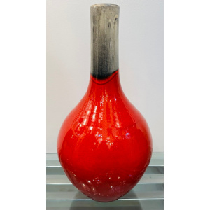 Large Italian Red & Grey Ceramic Glazed Vase, 1970s
