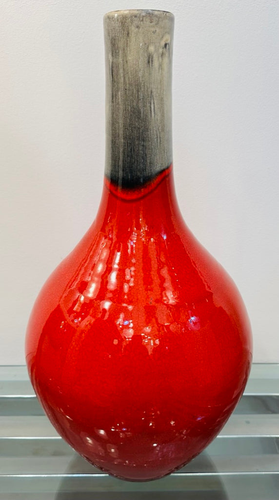 Large Italian Red & Grey Ceramic Glazed Vase, 1970s
