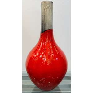 Large Italian Red & Grey Ceramic Glazed Vase, 1970s