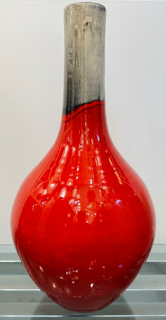 Large Italian Red & Grey Ceramic Glazed Vase, 1970s
