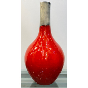 Large Italian Red & Grey Ceramic Glazed Vase, 1970s