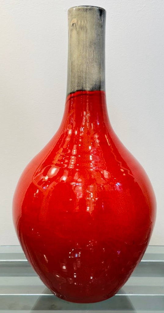 Large Italian Red & Grey Ceramic Glazed Vase, 1970s
