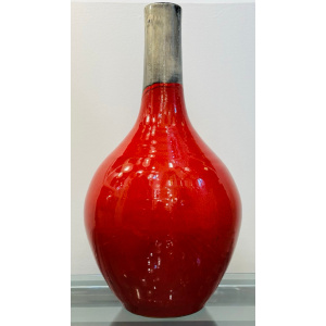 Large Italian Red & Grey Ceramic Glazed Vase, 1970s