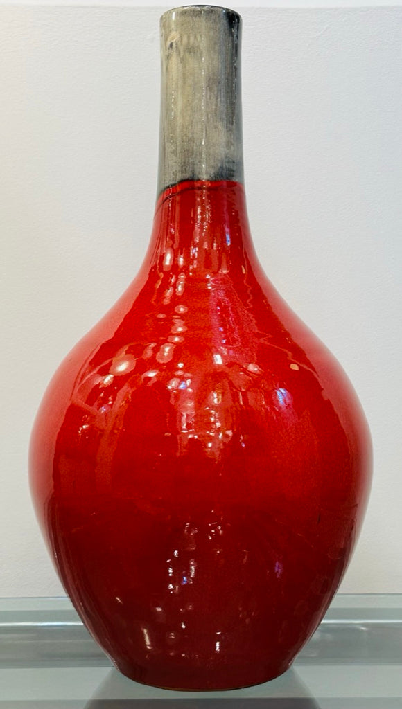 Large Italian Red & Grey Ceramic Glazed Vase, 1970s
