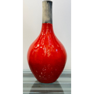 Large Italian Red & Grey Ceramic Glazed Vase, 1970s