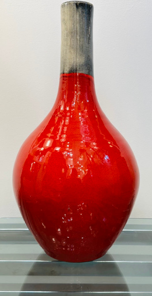 Large Italian Red & Grey Ceramic Glazed Vase, 1970s