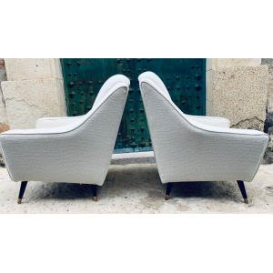 Mid Century French Cream Boucle Lounge Chairs, 1950s