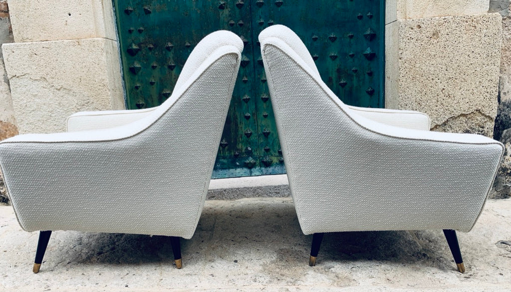 Mid Century French Cream Boucle Lounge Chairs, 1950s