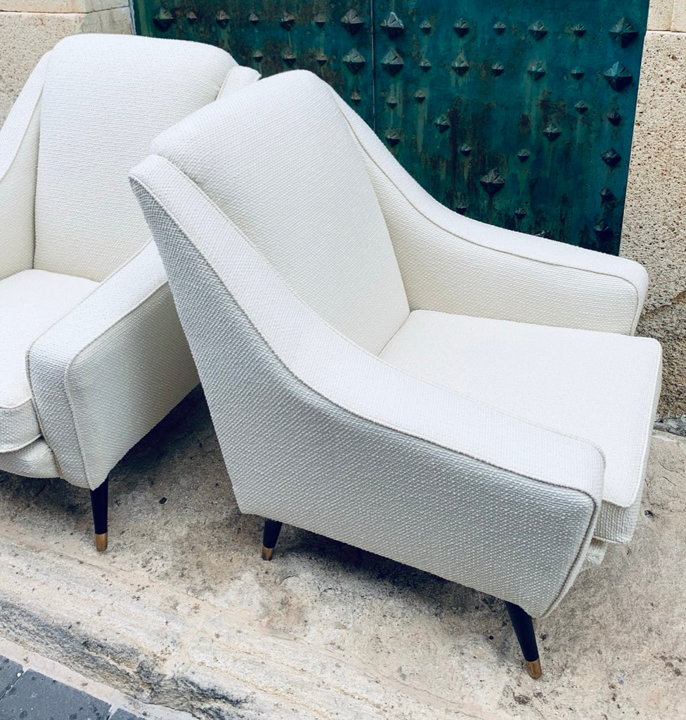 Mid Century French Cream Boucle Lounge Chairs, 1950s