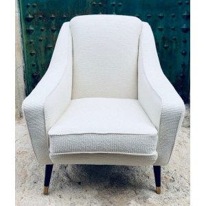 Mid Century French Cream Boucle Lounge Chairs, 1950s