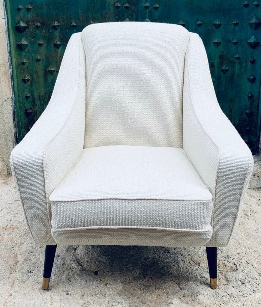 Mid Century French Cream Boucle Lounge Chairs, 1950s