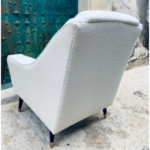 Mid Century French Cream Boucle Lounge Chairs, 1950s