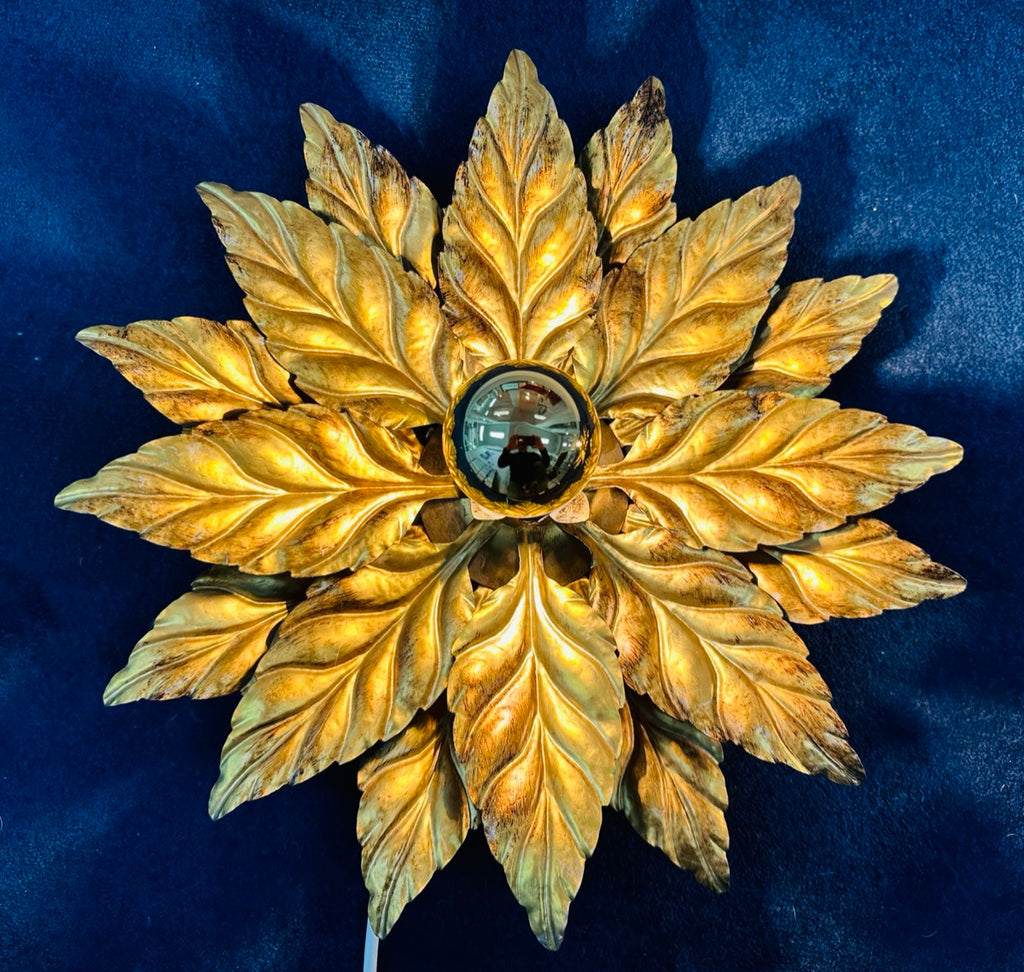 Hollywood Regency Style Gold-gilded Floral Wall Lights, 1980s