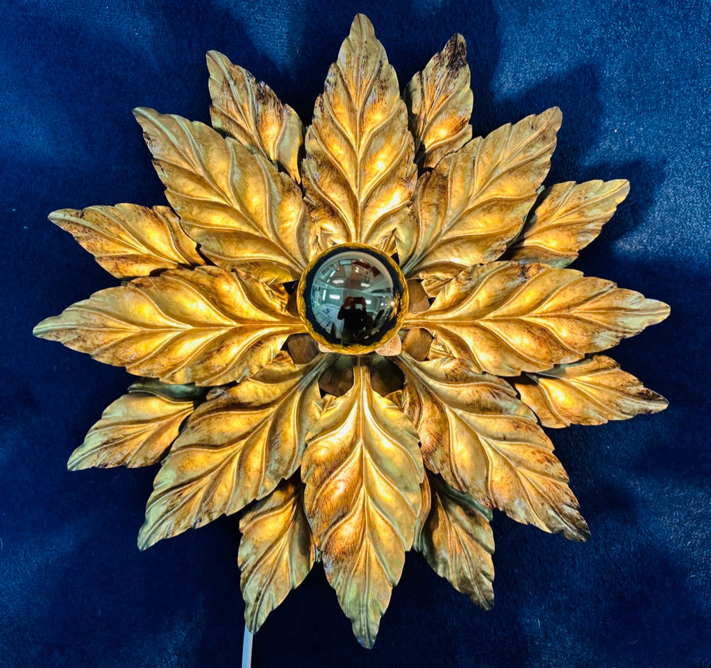 Hollywood Regency Style Gold-gilded Floral Wall Lights, 1980s