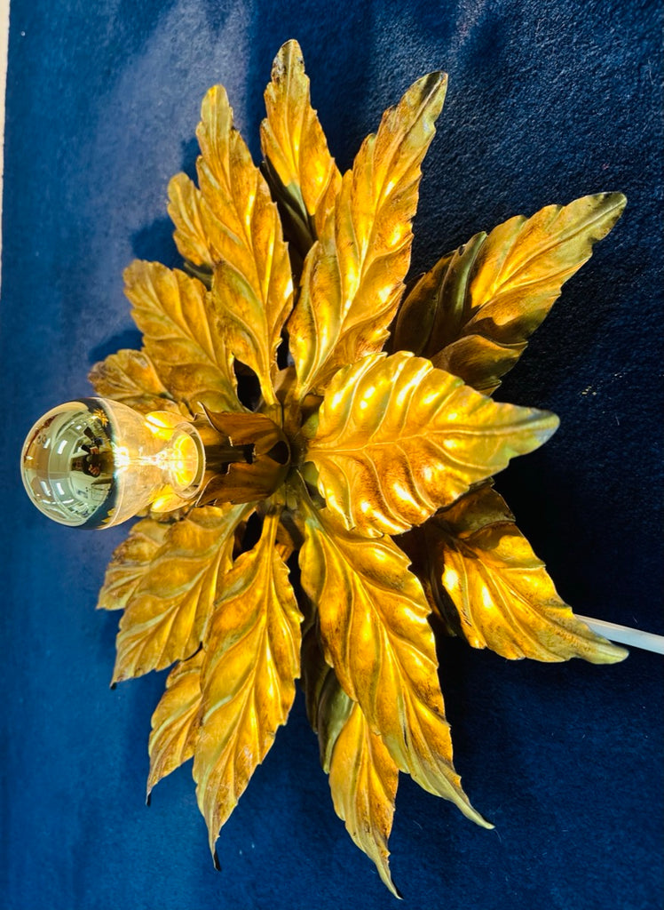 Hollywood Regency Style Gold-gilded Floral Wall Lights, 1980s