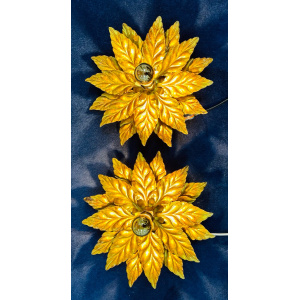 Hollywood Regency Style Gold-gilded Floral Wall Lights, 1980s