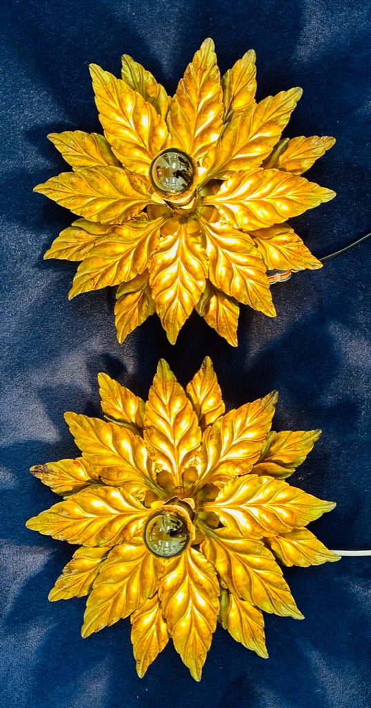 Hollywood Regency Style Gold-gilded Floral Wall Lights, 1980s