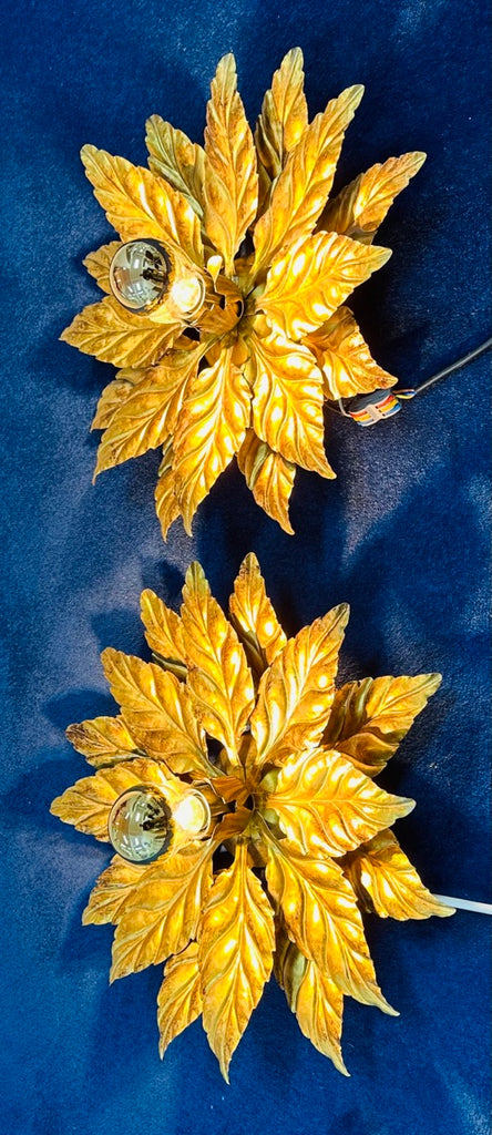 Hollywood Regency Style Gold-gilded Floral Wall Lights, 1980s