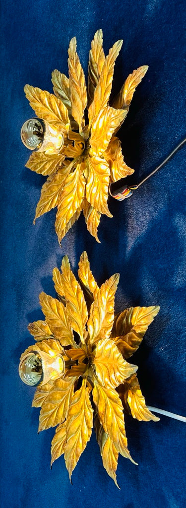 Hollywood Regency Style Gold-gilded Floral Wall Lights, 1980s