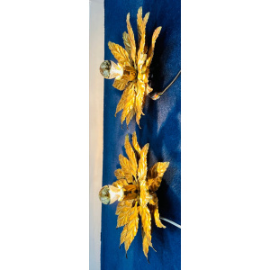 Hollywood Regency Style Gold-gilded Floral Wall Lights, 1980s
