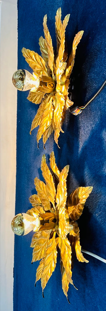 Hollywood Regency Style Gold-gilded Floral Wall Lights, 1980s