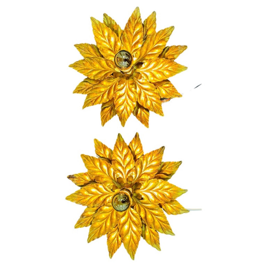 Hollywood Regency Style Gold-gilded Floral Wall Lights, 1980s