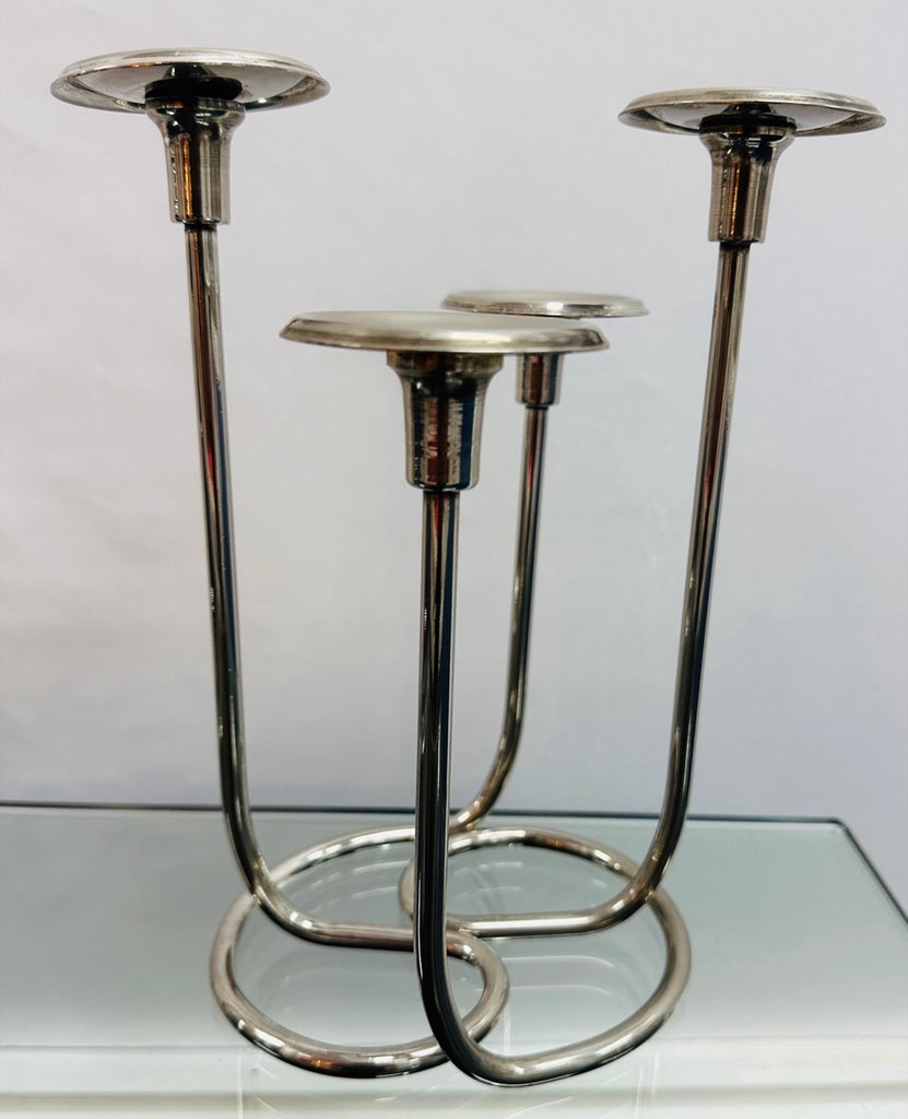 Mid Century Intertwining Minimalist Design Silver Candleholder