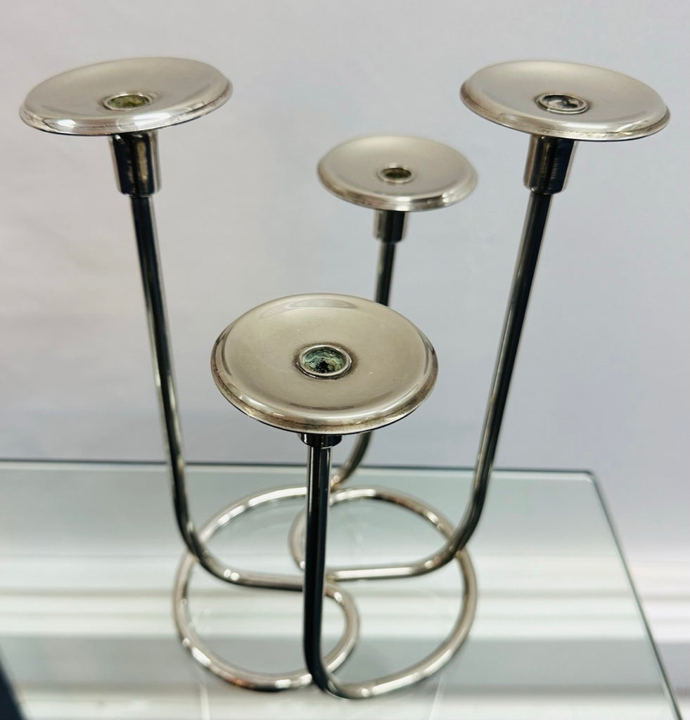 Mid Century Intertwining Minimalist Design Silver Candleholder