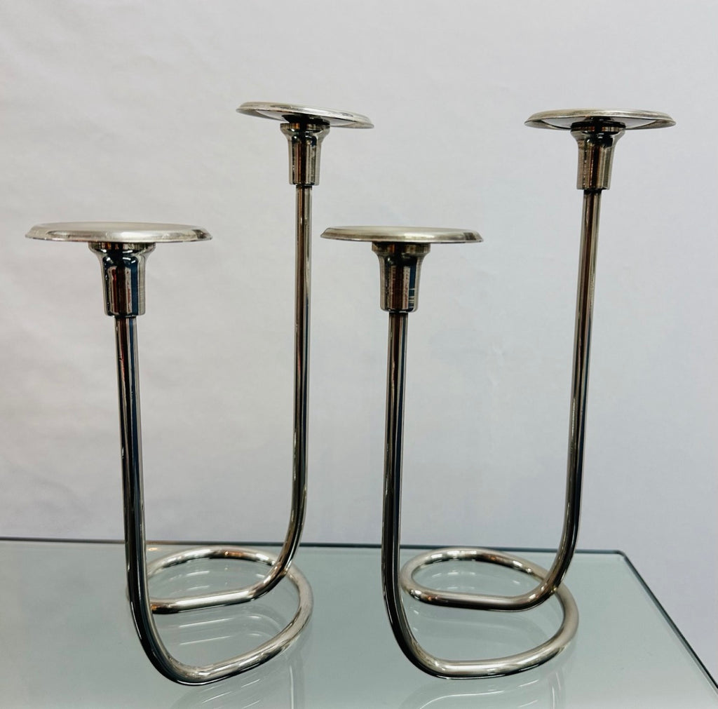Mid Century Intertwining Minimalist Design Silver Candleholder