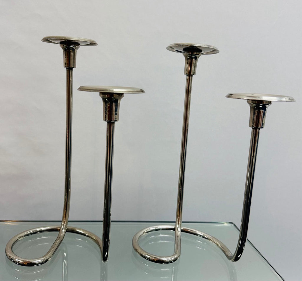 Mid Century Intertwining Minimalist Design Silver Candleholder