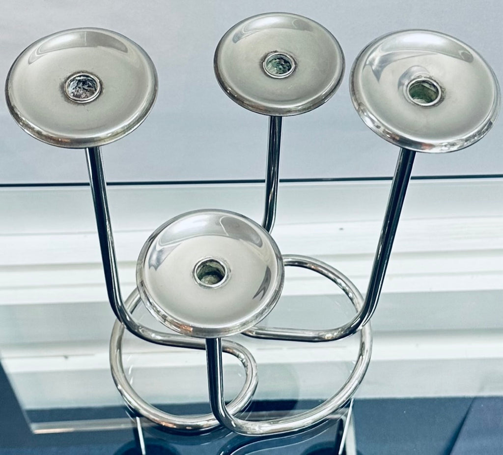 Mid Century Intertwining Minimalist Design Silver Candleholder