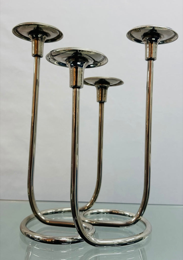 Mid Century Intertwining Minimalist Design Silver Candleholder