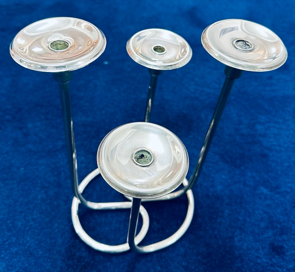 Mid Century Intertwining Minimalist Design Silver Candleholder