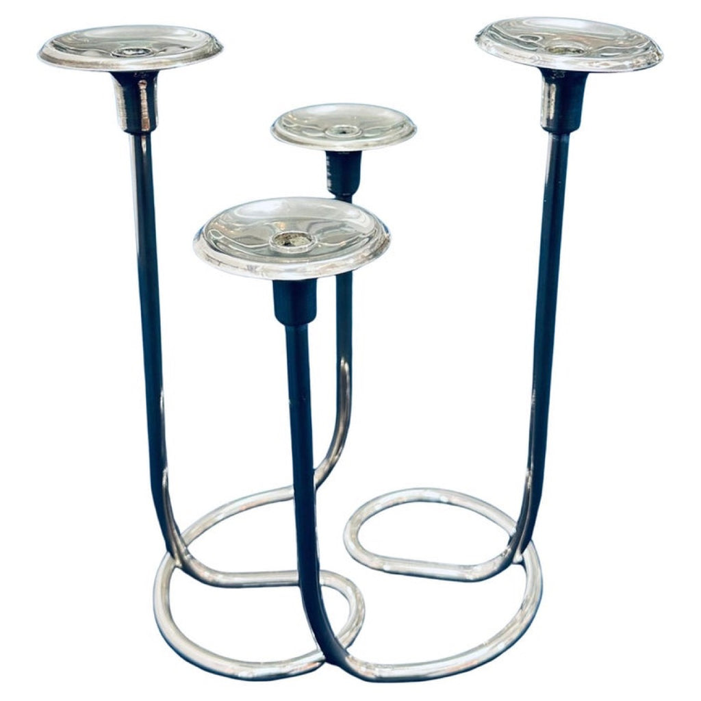 Mid Century Intertwining Minimalist Design Silver Candleholder