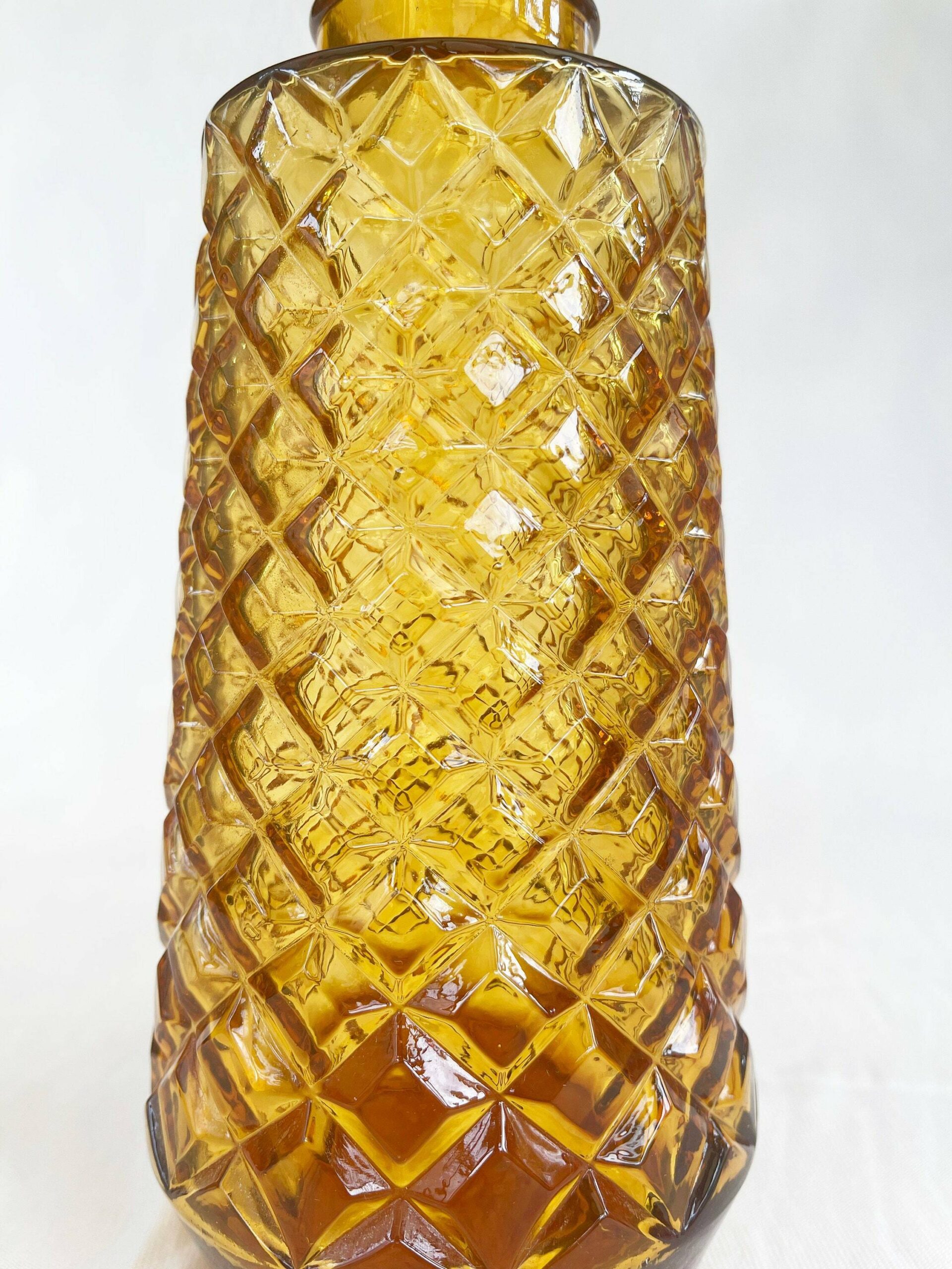 Rossini Genie Bottle Decanter In Empoli Glass With Stopper In Amber Harlequin Pattern