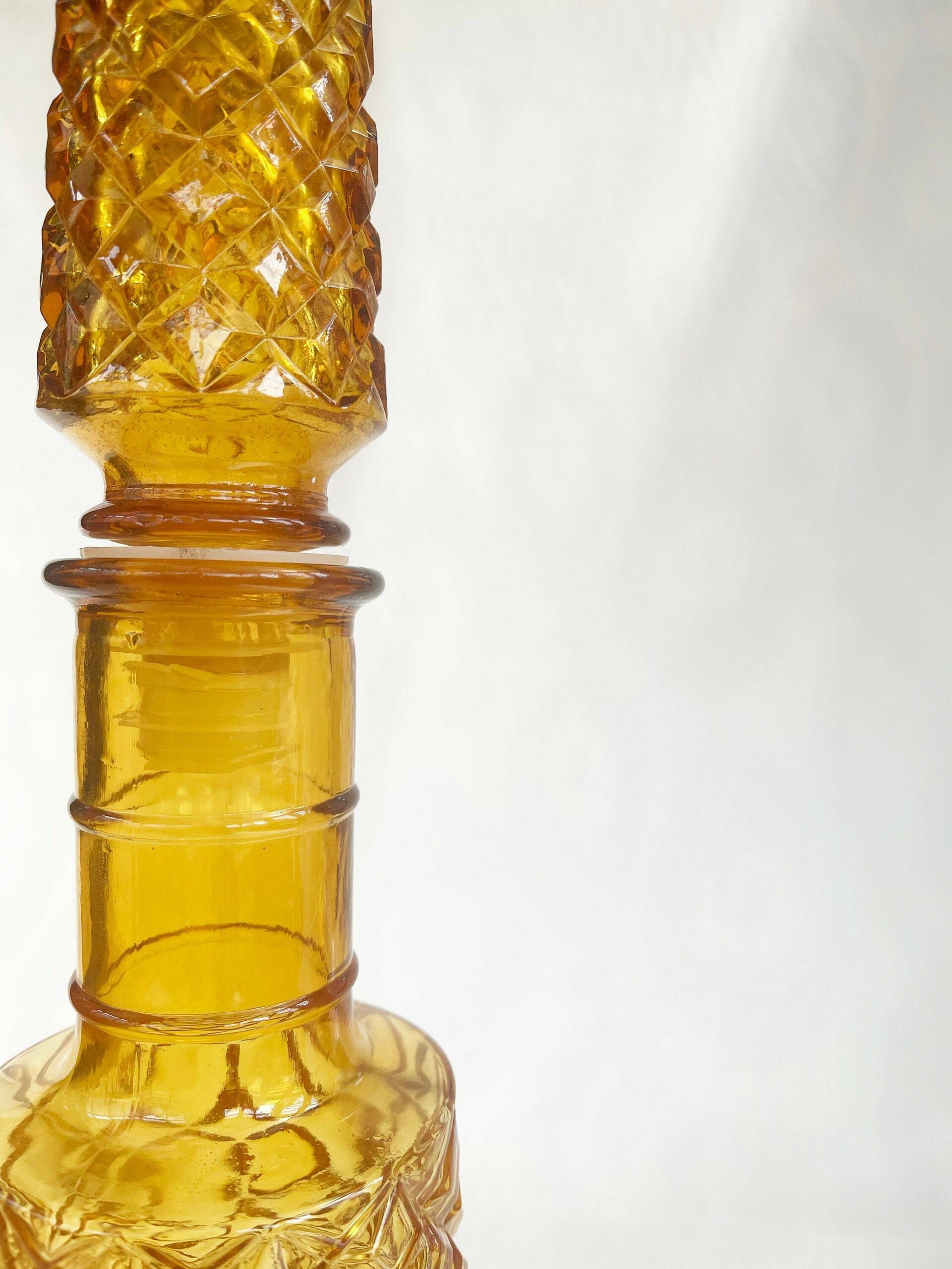 Rossini Genie Bottle Decanter In Empoli Glass With Stopper In Amber Harlequin Pattern