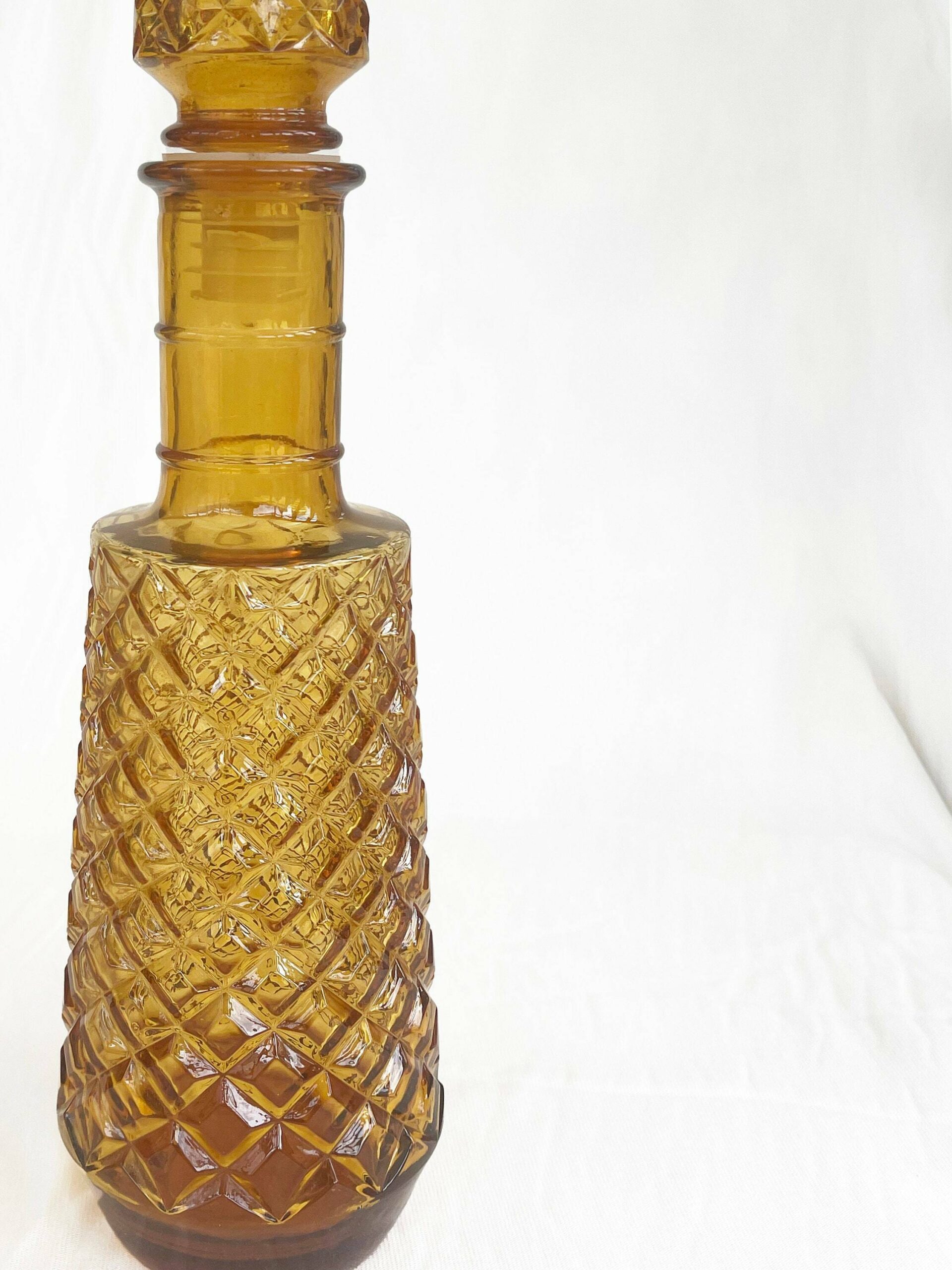 Rossini Genie Bottle Decanter In Empoli Glass With Stopper In Amber Harlequin Pattern