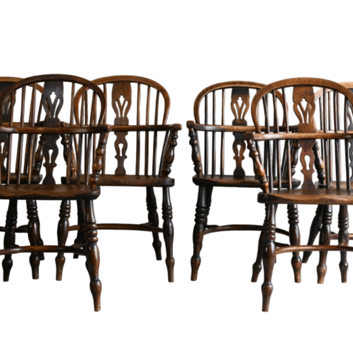 Set 6 Antique Elm Windsor Arm Chairs