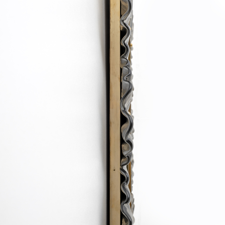 Mid-Century Modern Italian Brass and Leaves Murano Glass Wall Mirror - Image 6