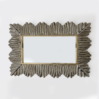 Mid-Century Modern Italian Brass and Leaves Murano Glass Wall Mirror - Image 7