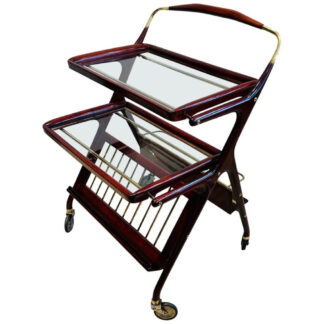 Stunning Mid Century Cassina Brass & Rosewood Bar Trolley By Cesare Lacca