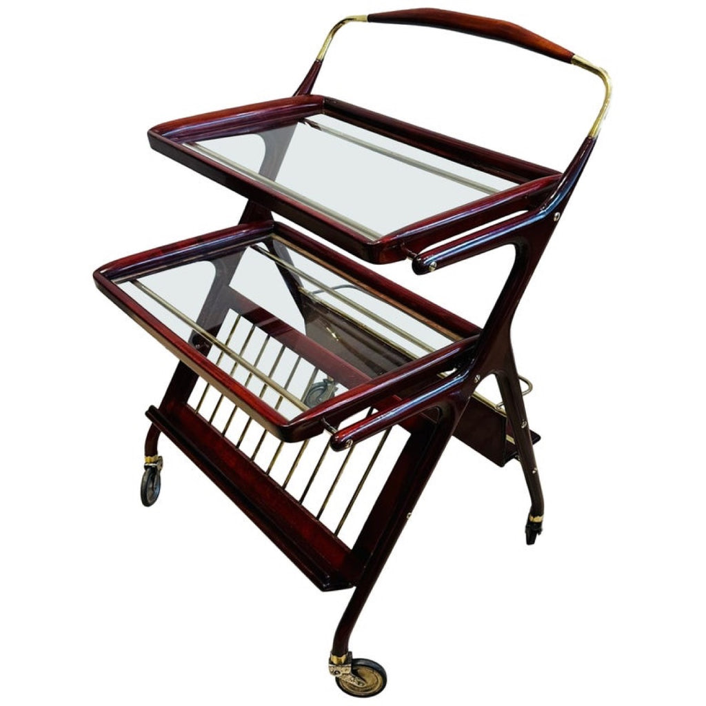 Stunning Mid Century Cassina Brass & Rosewood Bar Trolley By Cesare Lacca