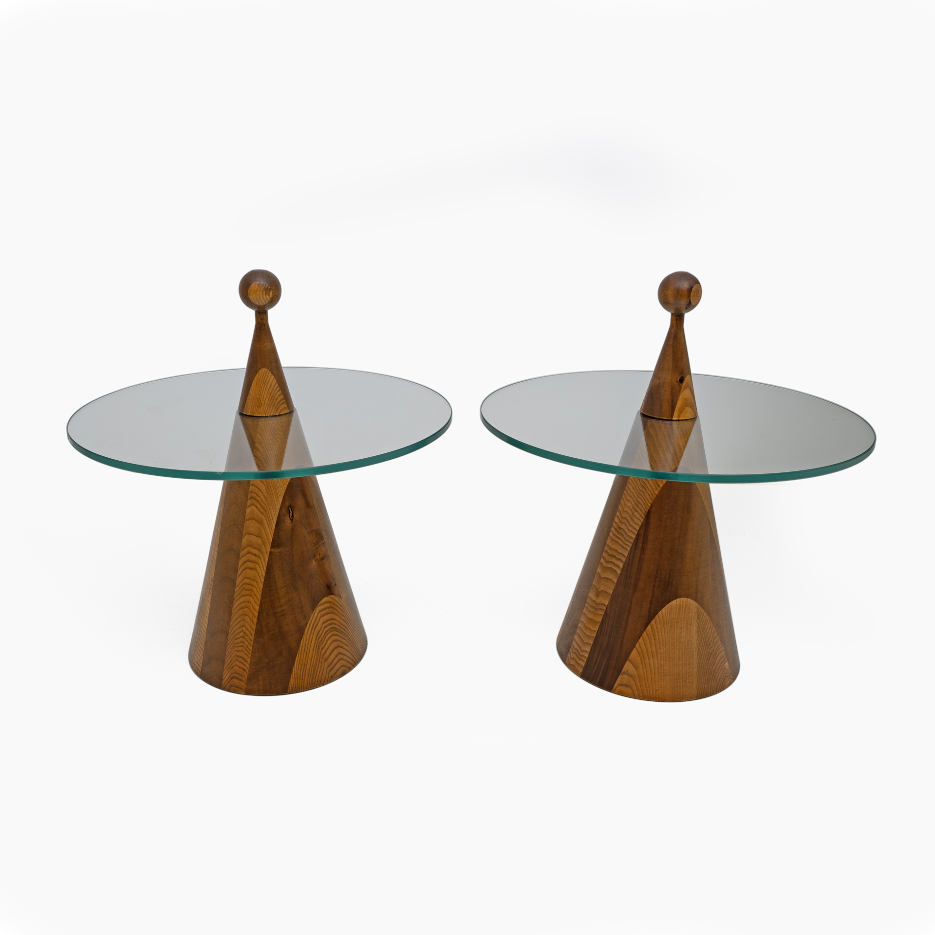 Pair of Modern Italian Walnut Conical Coffee Tables or Bedside Tables, 1970s