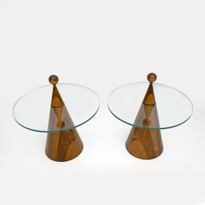 Pair of Modern Italian Walnut Conical Coffee Tables or Bedside Tables, 1970s
