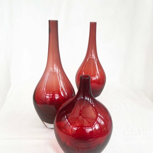 Trio Of Vintage Ikea Salong Ruby Glass Vases
