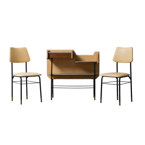 Wooden Console 2 Modern Vintage 60's Fabric Chairs